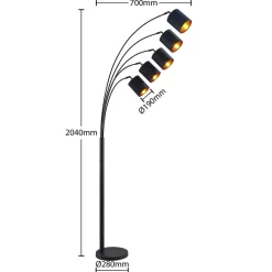 Lindby gulvlampe Abiram, svart/gull, tekstil, 70 cm| Led-Innendørs