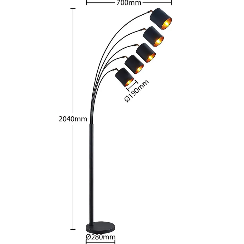 Lindby gulvlampe Abiram, svart/gull, tekstil, 70 cm| Led-Innendørs