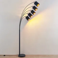 Lindby gulvlampe Abiram, svart/gull, tekstil, 70 cm| Led-Innendørs