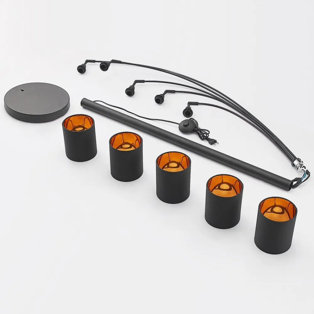 Lindby gulvlampe Abiram, svart/gull, tekstil, 70 cm| Led-Innendørs