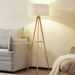 Lindby gulvlampe Adamio, Ø 45,5 cm, hvit, tekstil, stativ