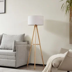 Lindby gulvlampe Adamio, Ø 45,5 cm, hvit, tekstil, stativ