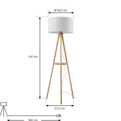 Lindby gulvlampe Adamio, Ø 45,5 cm, hvit, tekstil, stativ