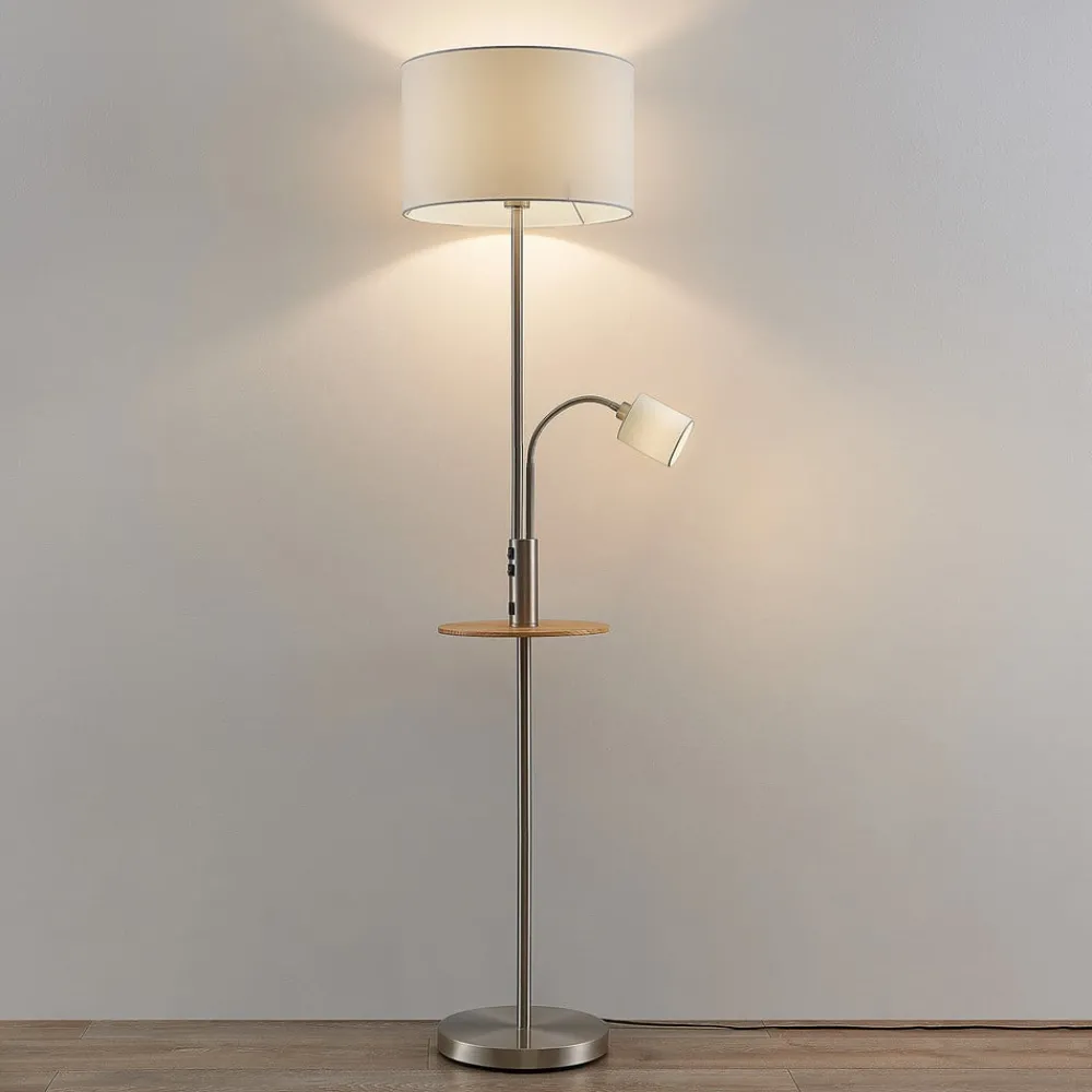 Lindby Gulvlampe Aovan, nikkelfarget, hyller, USB-port| Gulvlamper