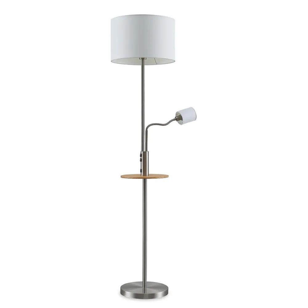 Lindby Gulvlampe Aovan, nikkelfarget, hyller, USB-port| Gulvlamper