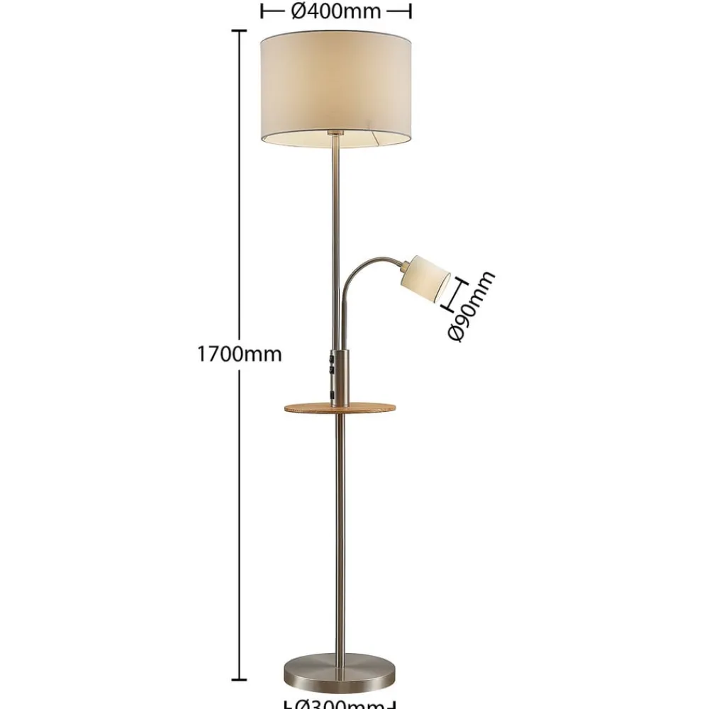 Lindby Gulvlampe Aovan, nikkelfarget, hyller, USB-port| Gulvlamper