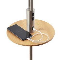 Lindby Gulvlampe Aovan, nikkelfarget, hyller, USB-port| Gulvlamper