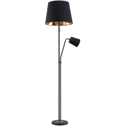 Lindby gulvlampe Efalia, svart/gull, tekstil, leselampe New