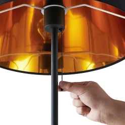 Lindby gulvlampe Efalia, svart/gull, tekstil, leselampe New