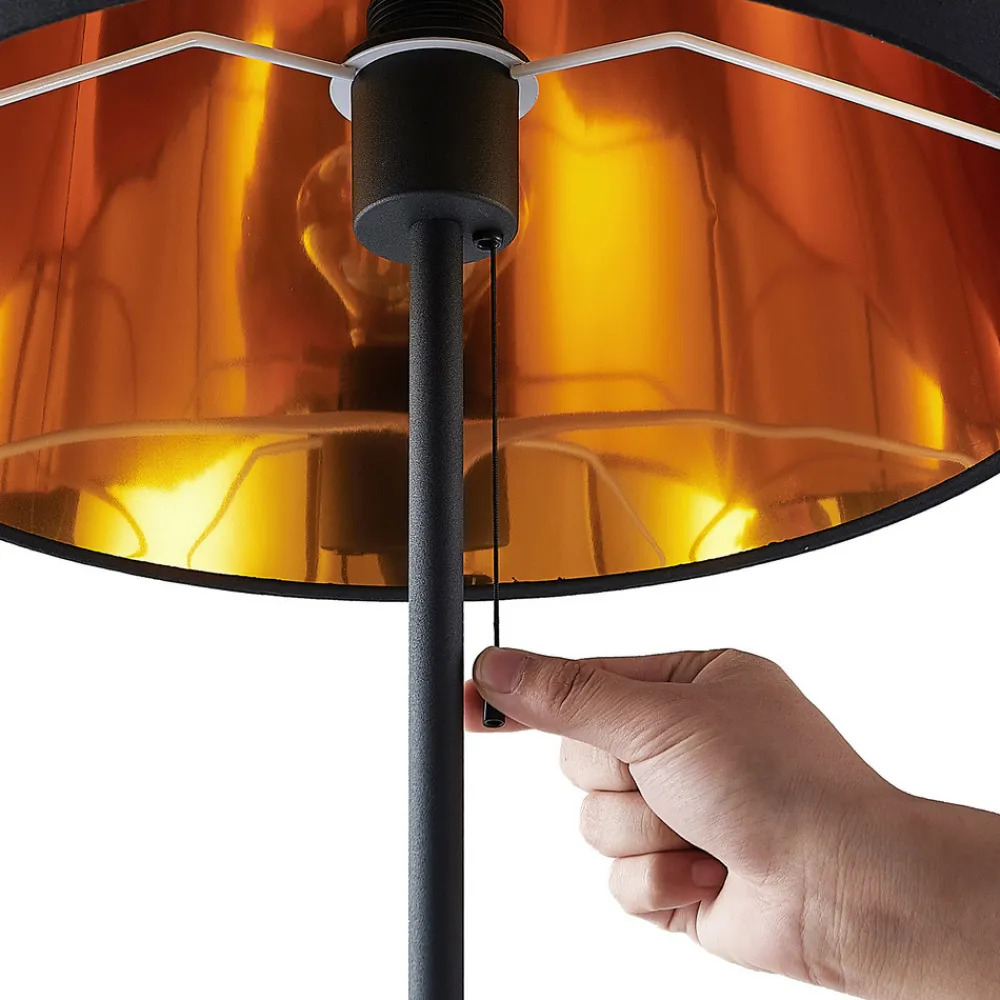 Lindby gulvlampe Efalia, svart/gull, tekstil, leselampe New