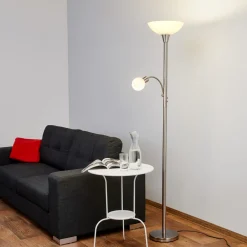 Lindby gulvlampe Elaina, 180 cm, nikkelfarget, leselampe Hot
