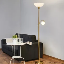 Lindby gulvlampe Elaina, leselampe, messingfarget, 183cm E27 Outlet