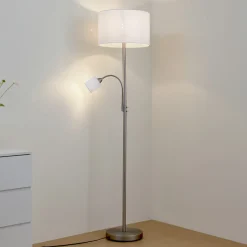 Lindby gulvlampe Jaileen, hvit, tekstil, 170 cm, leselampe Best