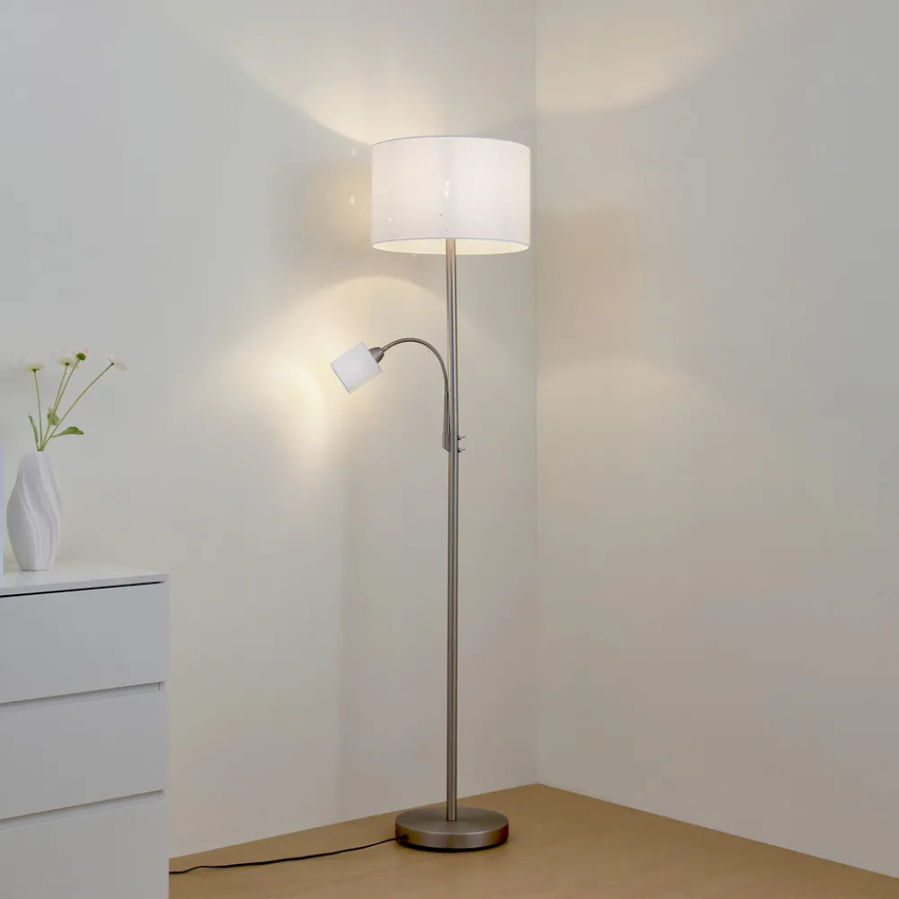 Lindby gulvlampe Jaileen, hvit, tekstil, 170 cm, leselampe Best