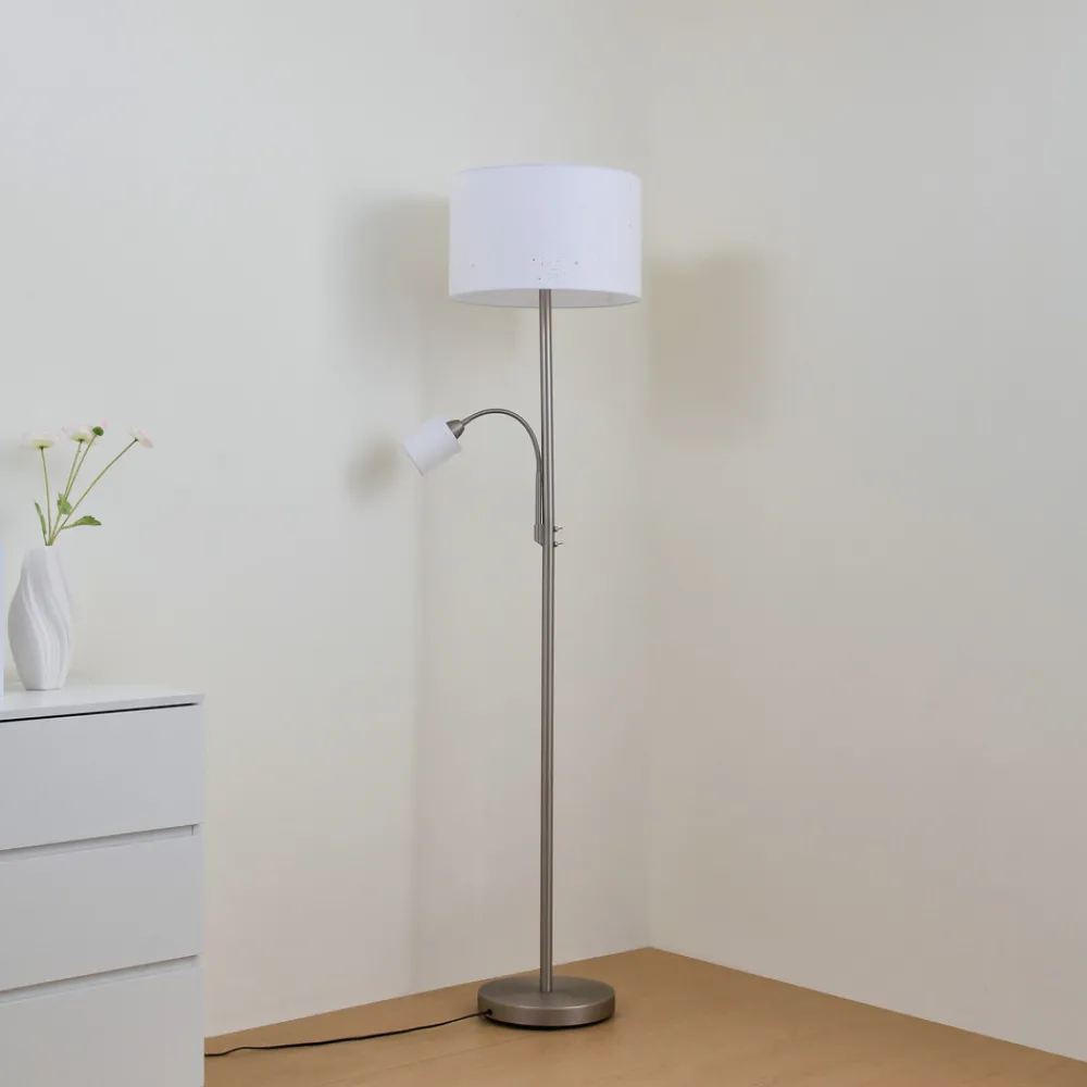 Lindby gulvlampe Jaileen, hvit, tekstil, 170 cm, leselampe Best