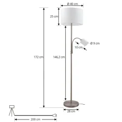 Lindby gulvlampe Jaileen, hvit, tekstil, 170 cm, leselampe Best