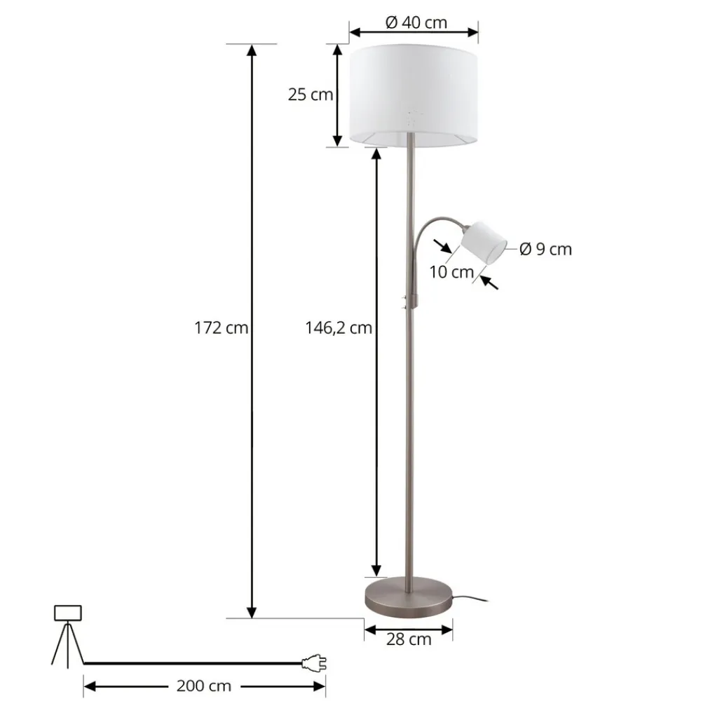 Lindby gulvlampe Jaileen, hvit, tekstil, 170 cm, leselampe Best