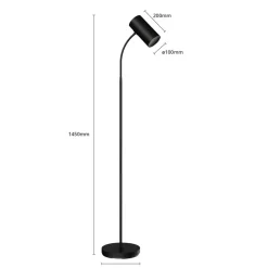Lindby gulvlampe Karoli, svart, 156 cm, metall, fleksibel arm| Gulvlamper
