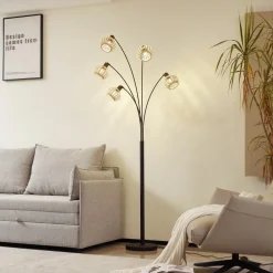 Lindby gulvlampe Lielle, naturlig bambus, 5 lyskilder, 190 cm| Gulvlamper