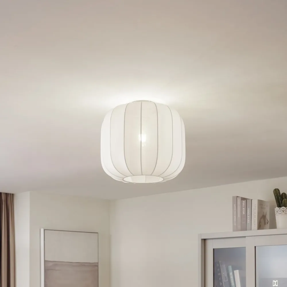 Lindby Helin taklampe, hvit, stoff, Ø 35 cm Discount