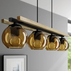 Lindby hengelampe Enrique, rav, 4 lyskilder, glass, tre, E27 Online
