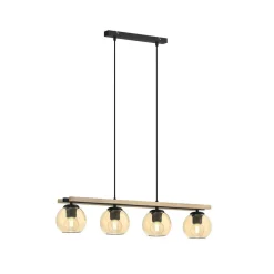 Lindby hengelampe Enrique, rav, 4 lyskilder, glass, tre, E27 Online