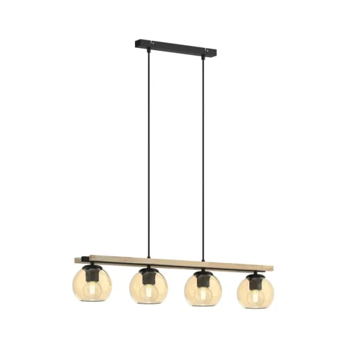 Lindby hengelampe Enrique, rav, 4 lyskilder, glass, tre, E27 Online