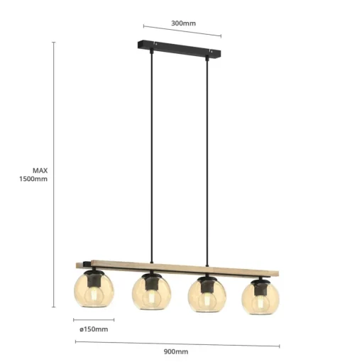 Lindby hengelampe Enrique, rav, 4 lyskilder, glass, tre, E27 Online