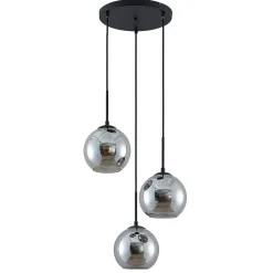 Lindby hengelampe Jurian, 32 cm, 3 lyskilder, svart/røyk, glass Best