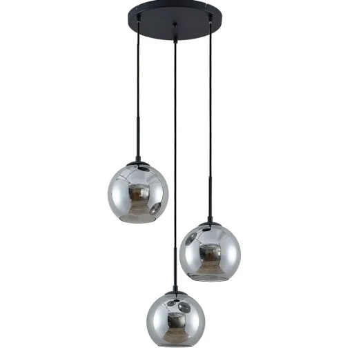 Lindby hengelampe Jurian, 32 cm, 3 lyskilder, svart/røyk, glass Best