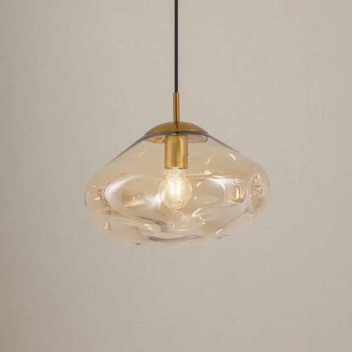 Lindby hengelampe Lelia, ravfarget, glass, Ø 35 cm
