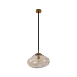 Lindby hengelampe Lelia, ravfarget, glass, Ø 35 cm