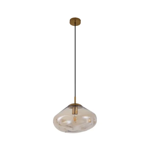 Lindby hengelampe Lelia, ravfarget, glass, Ø 35 cm