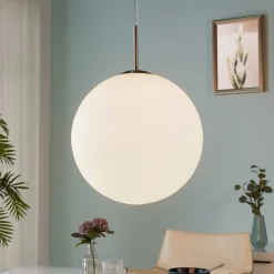 Lindby hengelampe Marike, Ø 40 cm, hvit, glass, kuppel, E27 New