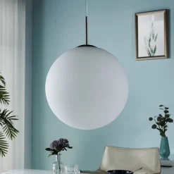 Lindby hengelampe Marike, Ø 40 cm, hvit, glass, kuppel, E27 New