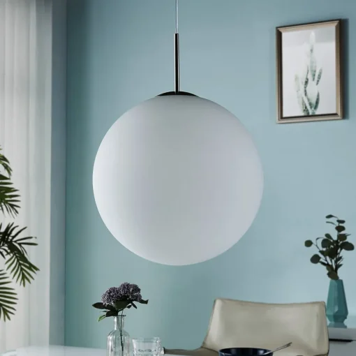 Lindby hengelampe Marike, Ø 40 cm, hvit, glass, kuppel, E27 New
