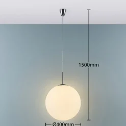 Lindby hengelampe Marike, Ø 40 cm, hvit, glass, kuppel, E27 New