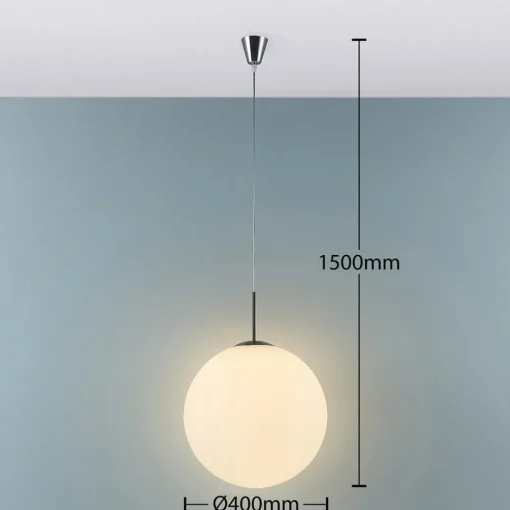 Lindby hengelampe Marike, Ø 40 cm, hvit, glass, kuppel, E27 New