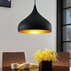 Lindby hengelampe Ritana, svart-gull, metall, Ø 31cm, E27 Online