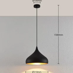 Lindby hengelampe Ritana, svart-gull, metall, Ø 31cm, E27 Online