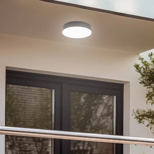Lindby LED utendørs taklampe Lahja, antrasitt, sensor, IP65 Outlet