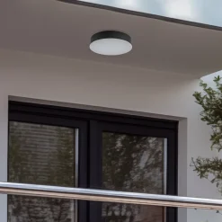 Lindby LED utendørs taklampe Lahja, antrasitt, sensor, IP65 Outlet