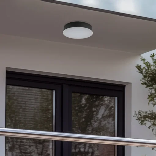 Lindby LED utendørs taklampe Lahja, antrasitt, sensor, IP65 Outlet
