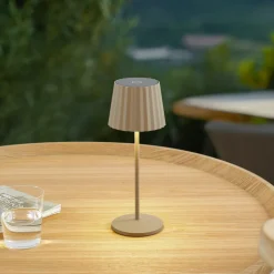 Lindby LED-bordlampe med batteri Esali, beige, metall, IP65 New