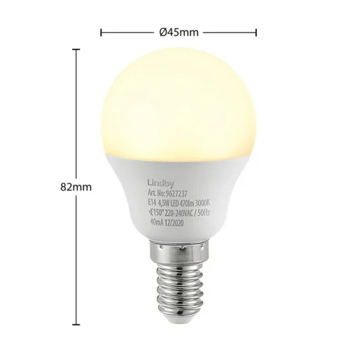 Lindby LED-pære E14 G45 4,5W 3000K opal sett med 3 stk Hot