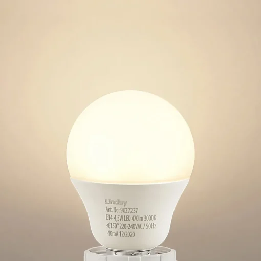 Lindby LED-pære E14 G45 4,5W 3000K opal sett med 3 stk Hot