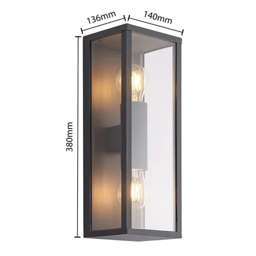 Lindby Peldar utendørs vegglampe, klar, 2 lyskilder, 38 cm, metall Sale