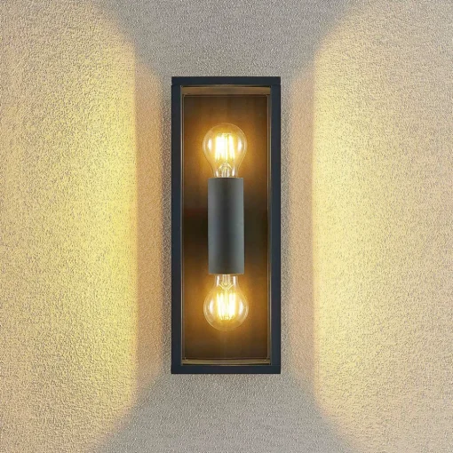 Lindby Peldar utendørs vegglampe, klar, 2 lyskilder, 38 cm, metall Sale