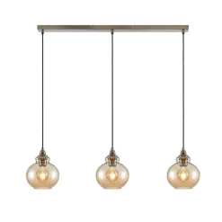 Lindby pendellampe Tymoni, 3 lyskilder, rav, glass, Ø 20 cm Online