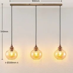 Lindby pendellampe Tymoni, 3 lyskilder, rav, glass, Ø 20 cm Online